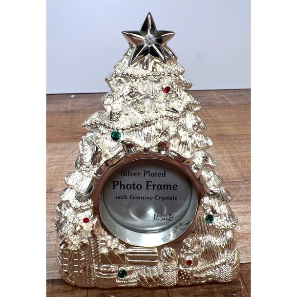 Silver Plated Christmas Tree Photo Frame With Genuine Crystals By Regent Square - Picture 2 of 7